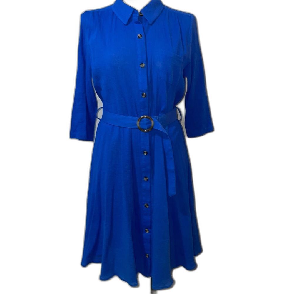 Brownstone Studio Vintage NWT Shirtdress size Petite S Belted Royal Blue Cotton